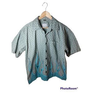 ☀️David Carey Originals Cotton Mechanic Flame graphic Button Down Shirt, XL